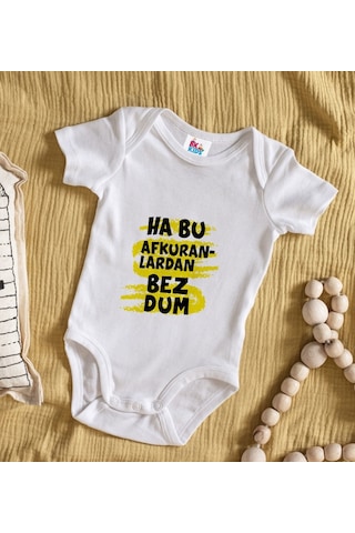 Bk Kids Bezdum Tasarımlı Beyaz Bebek Body Zıbın-4 Çok Renkli