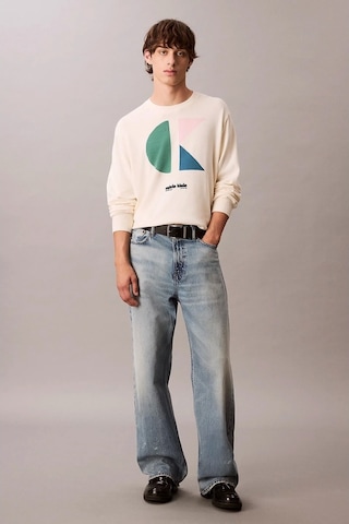 Calvin Klein Jeans Uzun Kollu Renk Bloklu Grafik Pamuklu Beyaz Erkek Kazak Lv04rc303g-yas Beyaz
