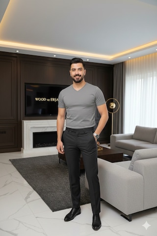 Lüx Wood Lüx Erşah 3'lü Avantaj Paketi V Yaka %95 Pamuk %5 Likra Esnek Penye Seti Gri