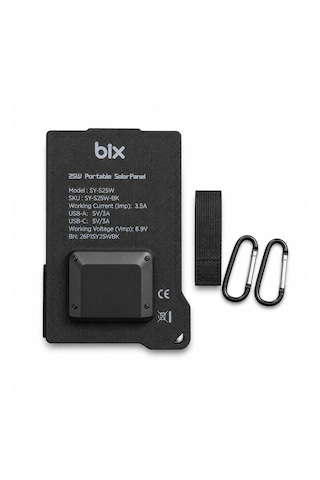 Bix 25w Taşınabilir Solar Şarj Paneli Katlanabilir Ip67 Korumalı Usb-a Ve Type-c Çıkışlı Kamp Karavan Outdoor İçin Güneş Paneli Siyah