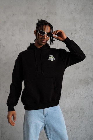 Barlashive Erkek Baskılı Kapüşonlu 3 İplik Pamuklu Hoodie Sweatshirt - Siyah Çok Renkli