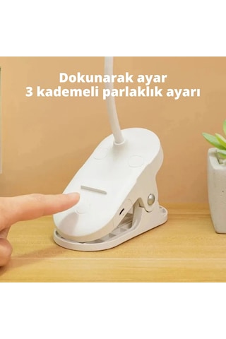 Shopytech Klipsli Led Masa Lambası Usb Şarjlı 3 Kademeli Dokunmatik Göz Yormaz Işık 4000 Mah Çok Renkli