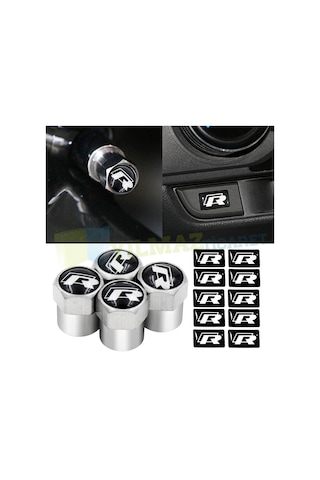 Volkswagen R Logo Sibop Kapağı Jant Direksiyon Vites Torpido Damla Sticker 4+10 Adet