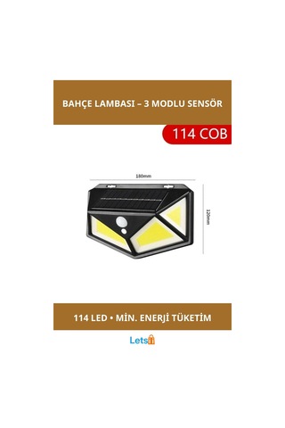Hareket Sensörlü 114 Ledli Bahçe Lambası 3 Mod Güneş Enerjili Çok Renkli