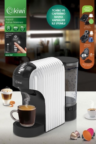 Kiwi Kcm-7597 Multikapsül Kahve Makinesi Beyaz Nespresso / Tchibo / Toz Kahve İle Uyumlu Beyaz