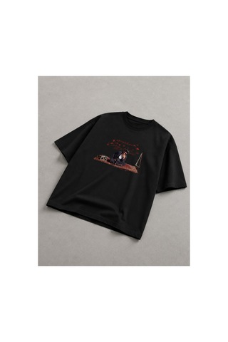 Yolo Street Özel Tasarım Etnik Halı Motifli Siyah Oversize %100 Pamuk Erkek Tişört Vintage Streetwear A1siyah