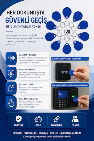 Anahtar Tipi Boncuk Proximity Personel Kartı 125khz -100 Adet