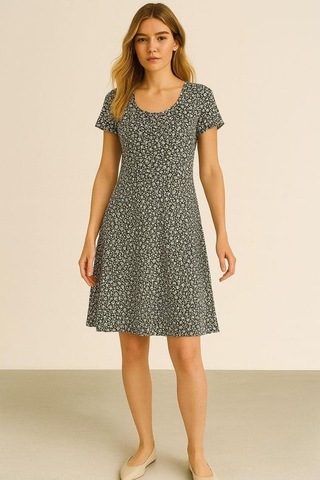 2 Adet Dökümlü Rahat Kalıp Günlük Penye Kumaş Elbise İndigo-antrasit