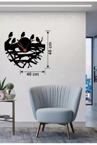 Dallarda Kuşlar Tasarım Ahşap Duvar Saati - 40x40 Cm Dekoratif Saat Belirtilmemiş
