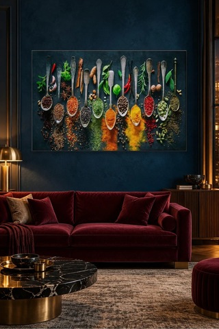 Fida Kaşıklarda Rengârenk Baharatlar Canvas Tablo