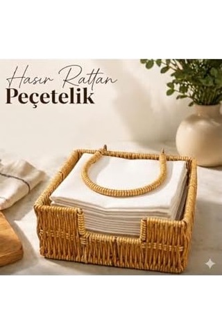 Boho Rattan Peçetelik - Rüzgarlık Kollu Yatay Peçete Kutusu, Bahçe, Balkon Ve Mutfak İçin Uçmayı Önleyen Peçete Tutucu, Bohem Masaüstü Düzenleyici Sepet -