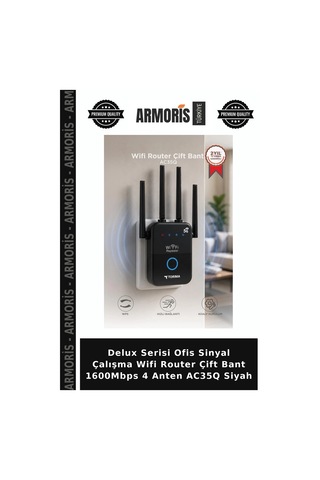 Delux Serisi Ofis Sinyal Çalışma Wifi Router Çift Bant 1600mbps 4 Anten Ac35q Siyah