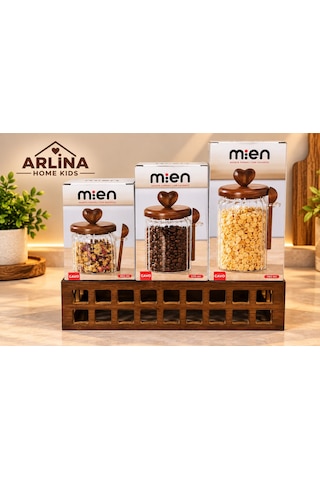 460 Ml + 570 Ml + 760 Ml Ahşap Standlı Cam Kavanoz Seti Şeffat Cam - Akasya Ahşap Kapak