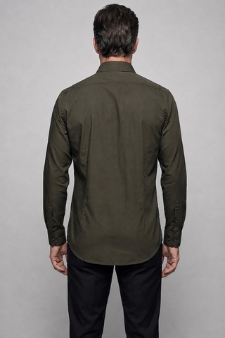 Bisse Haki Regular Fit Pamuk Cepsiz Uzun Paşa Yaka Gömlek Gmkls261089 C49