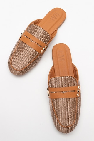 Luvishoes 165 Hakiki Deri Kahve Hasır Kadın Terlik Kahverengi