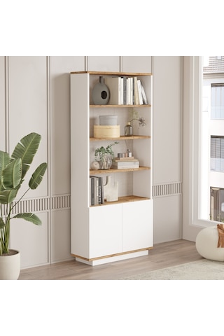 Yurudesign Future Kitaplık Raf 2 Kapaklı Raflı 168cm Çam-Beyaz FR16-AW