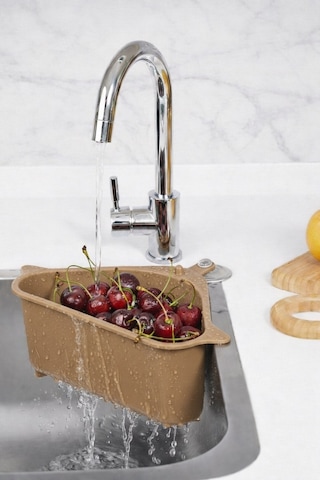 Vantuzlu Üçgen Lavabo Süzgeci Mutfak Evye Köşe Süzgeci Bej Bej - Beyaz