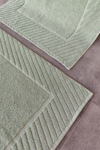 2'li Diyagonal Çizgili Ayak Havlusu Seti - %100 Pamuk Havlu Takımı - 50x70 Cm - Yeşil Yesıl Yeşil