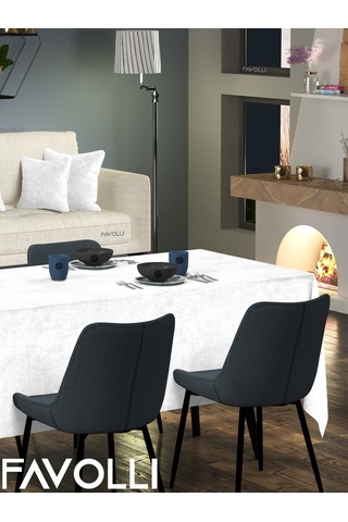 Kadife Dokulu Beyaz Renk Masa Örtüsü Beyaz