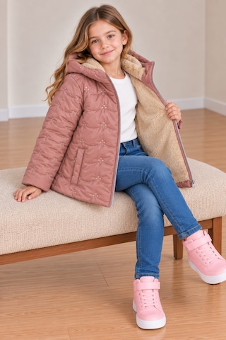 Dublino Kids Kız Çocuk Kapüşonlu Su Ve Rüzgar Geçirmez Nakışlı Mont Koyu Pudra