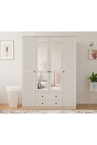 Rabi Mobilya Diva Country 4 Kapak 2 Çekmece Aynalı Mega Gardırop