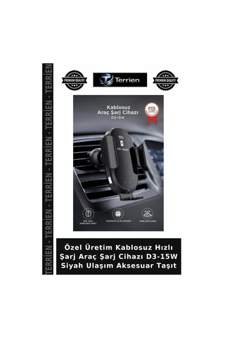Özel Üretim Kablosuz Hızlı Şarj Araç Şarj Cihazı D3-15w Siyah Ulaşım Aksesuar Taşıt