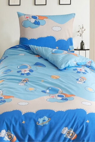 Eponj Home Tek Kişilik Pamuklu Nevresim Takımı 3 Parça Astranot Desen Mavi / Yumuşak Dokulu Mavi