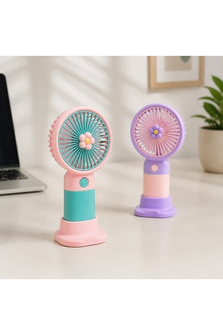Çiçek Desenli 3 Kademeli Usb Şarjlı Mini El Fanı