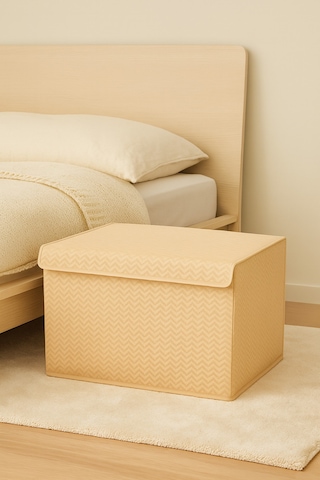 Serstil Orta Boy Kapaklı Kutu Hurç Kıyafet Battaniye Saklama Kutusu Organizer 50x40x30 Cm - Bej Martı