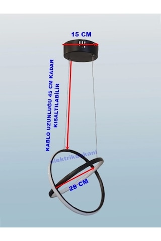 Dmr Çapraz Çift Halka Sarkıt Led Avize Siyah Kasa Üç Renk 6500k/4000k/3000k Beyaz Ilık/beyaz/sarı Çok Renkli
