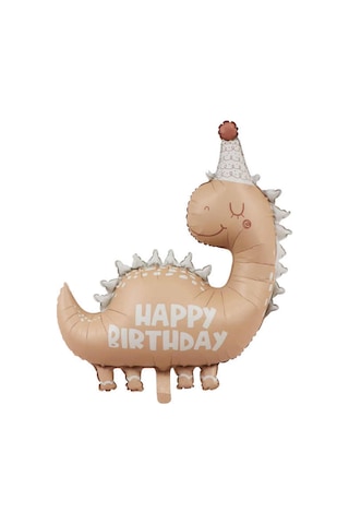 Retro Dinozor Folyo Balon Happy Birthday Yazılı Kukutelalı Dinazor Doğum Günü Balonu Açık Kahverengi