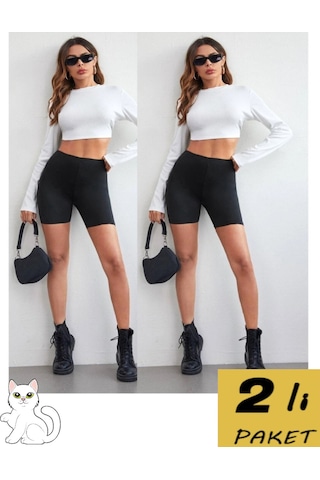 Porfy2 Model 2li Lazer Kesim Şort Korse Külot Yüksek Bel Iz Yapmaz Dikişsiz Korse Siyah Renk Vesiyah