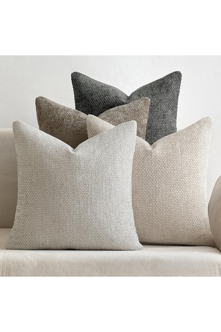 Youmex 4'lü Chenille Kumaş Yastık Kılıfı - 45x45 Cm, Bej/gri/siyah Tonları, Konforlu Dokulu, Dekoratif, Ev Dekorasyonu İçin Koltuk, Yatak, Oturma Odası Krem - Gümüş Gri - Koyu Gri - Siyah