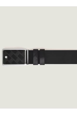 Montblanc Marquetri Desen Tokalı 30 Mm Çift Taraflı Deri Kemer 22 Siyah