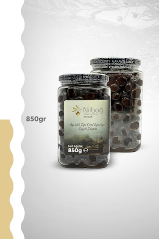 Nilbağ Zeytinyağları Ayvalık Tipi Özel Speciyal Siyah Zeytin Cam 850 G