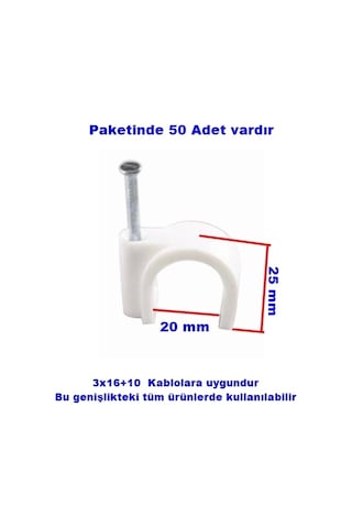 Beton Çivili Kablo Tutturma Kroşe No:8 50 Li Pk. Beyaz Plastik