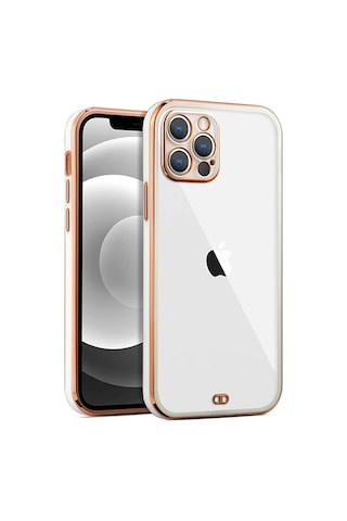 İphone 12 Pro Max 6.7inç Gold Çerçeve Kamera Korumalı Bumper Kılıf- 5775 Renk: Siyah