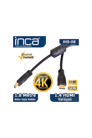 Inca Ihs-08 1.8M Altın Uçlu 4K Ultra Hd 3D Hdmi Kablo