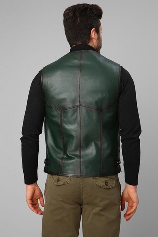 Dericlub 2245 Hakiki Deri Erkek Yelek Yeşil
