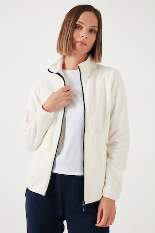 Lela Slim Fit Anti-Pilling Tüylenme Yapmayan Fermuarlı 2'Li Paket Polar Bayan Hırka 5907012S2 Ekru-Kırmızı