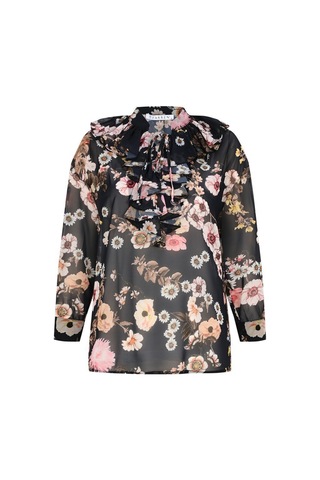 Kadın Çiçek Desenli Şifon Bluz Frn1001 Lacivert