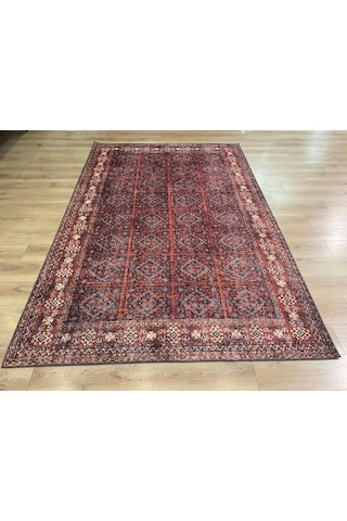 Çam Halı Anatolia 32-059 Etnik Afgan Halısı Desenli Dokuma Tabanlı Yıkanabilir Şönil Salon Ve Oda Halısı Kırmızı - Bordo