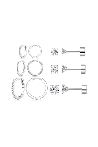 Yaleker 925 Gümüş Ve Tıbbi Çelikten Yapılmış Alerjiye Duyarsız Küçük Zirkonlu Küpe Seti - Çoklu Piercing İçin Uygun Günlük Kullanim Helix Tragus Konk Mühürleri Gümüş