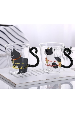 Kedi Figürlü Sevimli Kahve Fincanı Süt Çay Kahve Bardağı Kupa Isıya Dayanıklı Cam Fincan Kuyruk Kolu Kedi Fincan Hediyelik Diğer