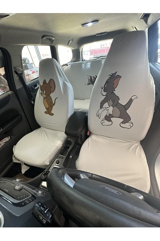 Tom Ve Jerry Oto Servis Kılıfı Beyaz Beyaz