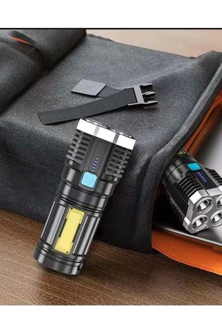 Ultra Parlak El Feneri Usb Şarj 4 Led+yan Cob Led Taktik Günlük Hayat Kamp Avcılık El Feneri Lisinya Diğer