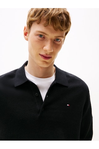 Tommy Hilfiger Pıma Org Ctn Cashmere Ls Polo Erkek Siyah Kazak - Mw0mw36519 Siyah