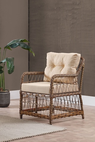 Breda Rattan Örgü Bahçe Balkon Takımı 2+1+1 Cam Masalı Kahve Kahve