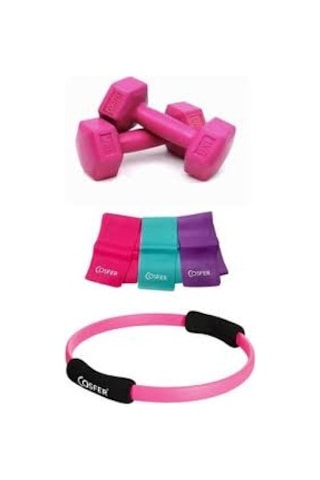 Pilates Çemberi 3 Lü Pilates Bandı ve Dambıl 3 Lü Set