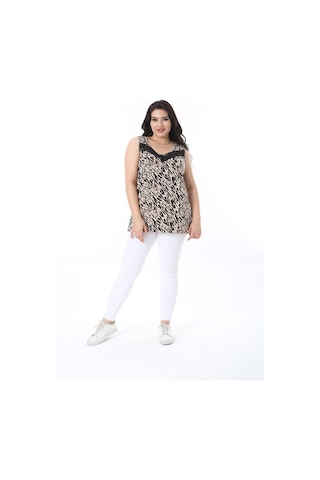Şans Kadın Büyük Beden Leo Dantel Detaylı Leopar Desenli Kolsuz Bluz 65n38226-leo Leopar